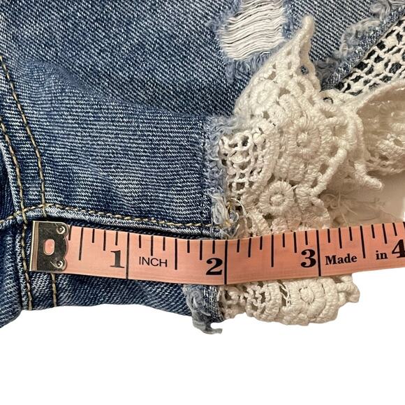 Free People Lace Trim Distressed Denim Shorts - Blue - 25 - Picture 4 of 10